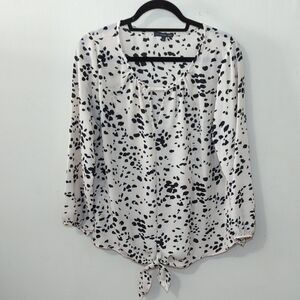 West Kei Blouse Black + White Animal Print Tie Waist 3/4 Sleeve Women Size Large